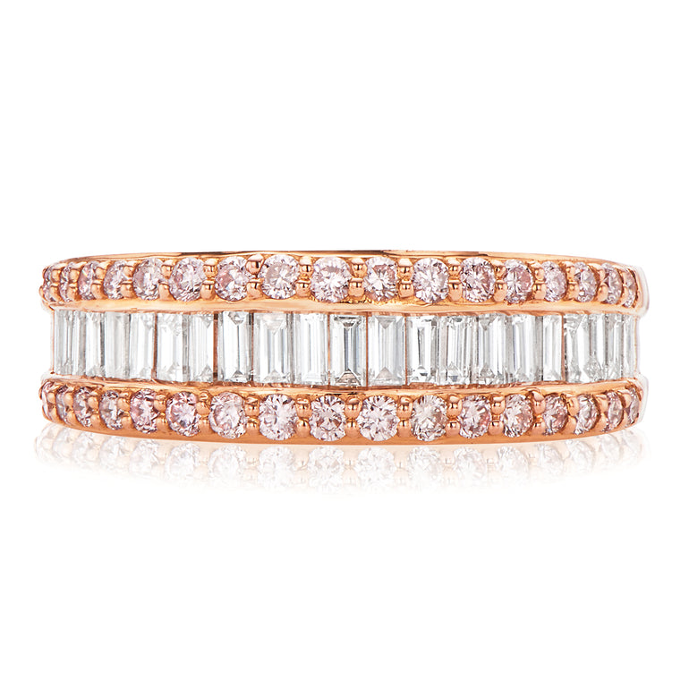 Pink Diamonds Platinum & 18ct Rose Gold Round & Baguette Cut with 1 CARAT tw of Diamonds Ring
