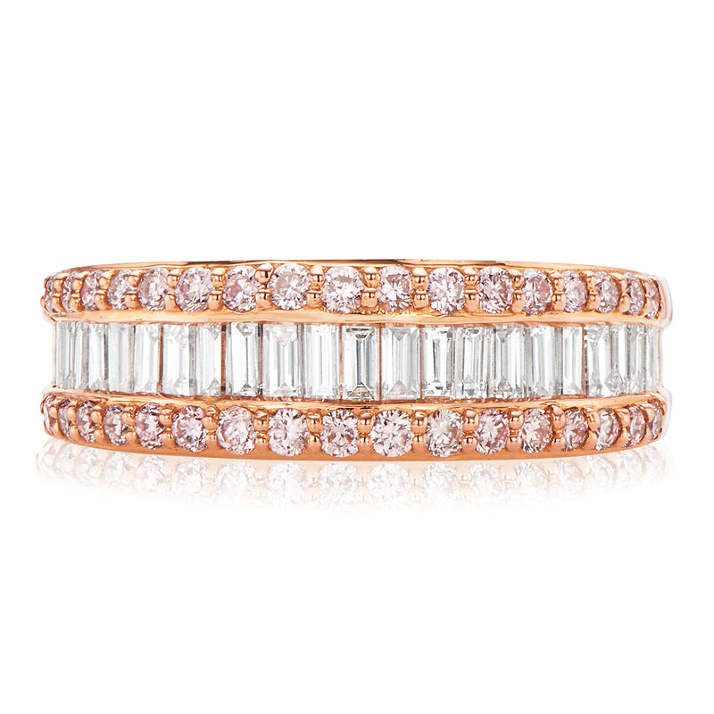 Pink Diamonds Platinum & 18ct Rose Gold Round & Baguette Cut with 1 CARAT tw of Diamonds Ring