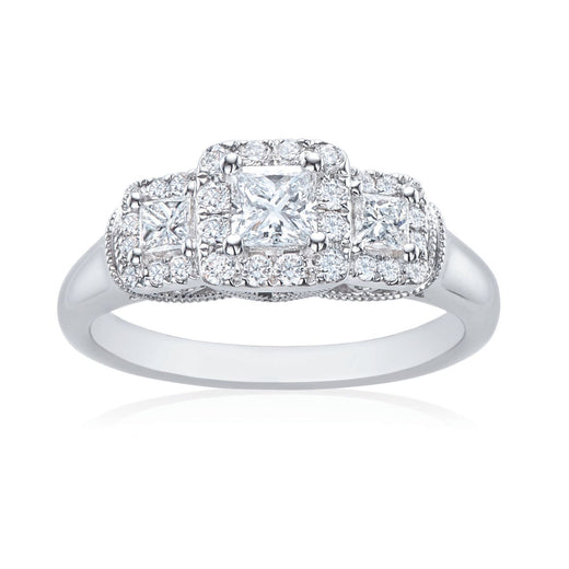 Vera Wang 18ct White Gold Princess & Round Brilliant Cut 0.75 carat tw Diamond Ring