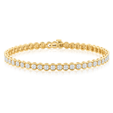 9ct Yellow Gold Round Brilliant Cut with 1 CARAT tw of Diamonds Tennis Bracelet