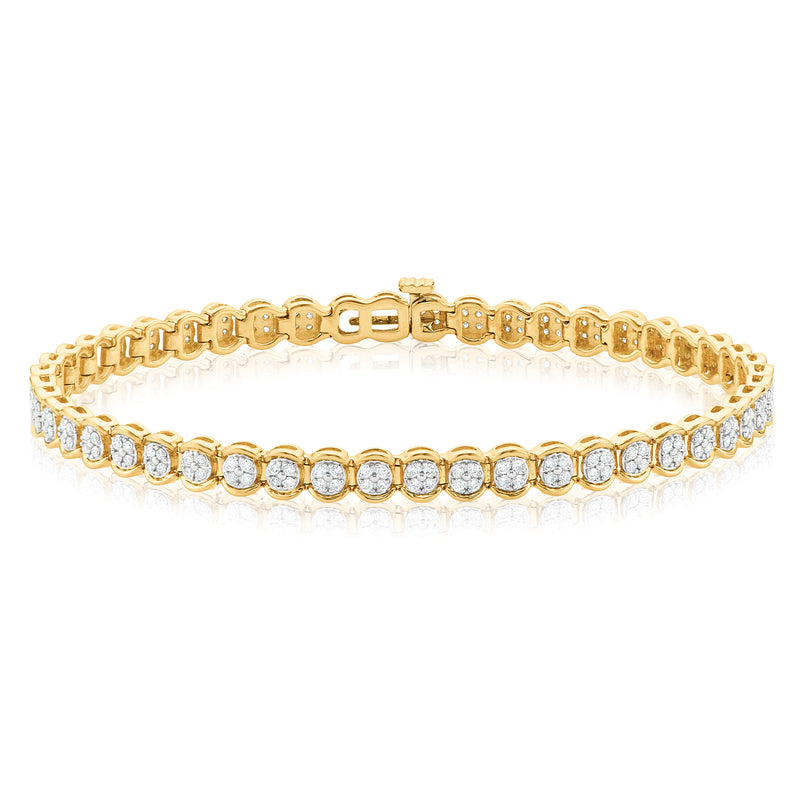 9ct Yellow Gold Round Brilliant Cut with 1 CARAT tw of Diamonds Tennis Bracelet