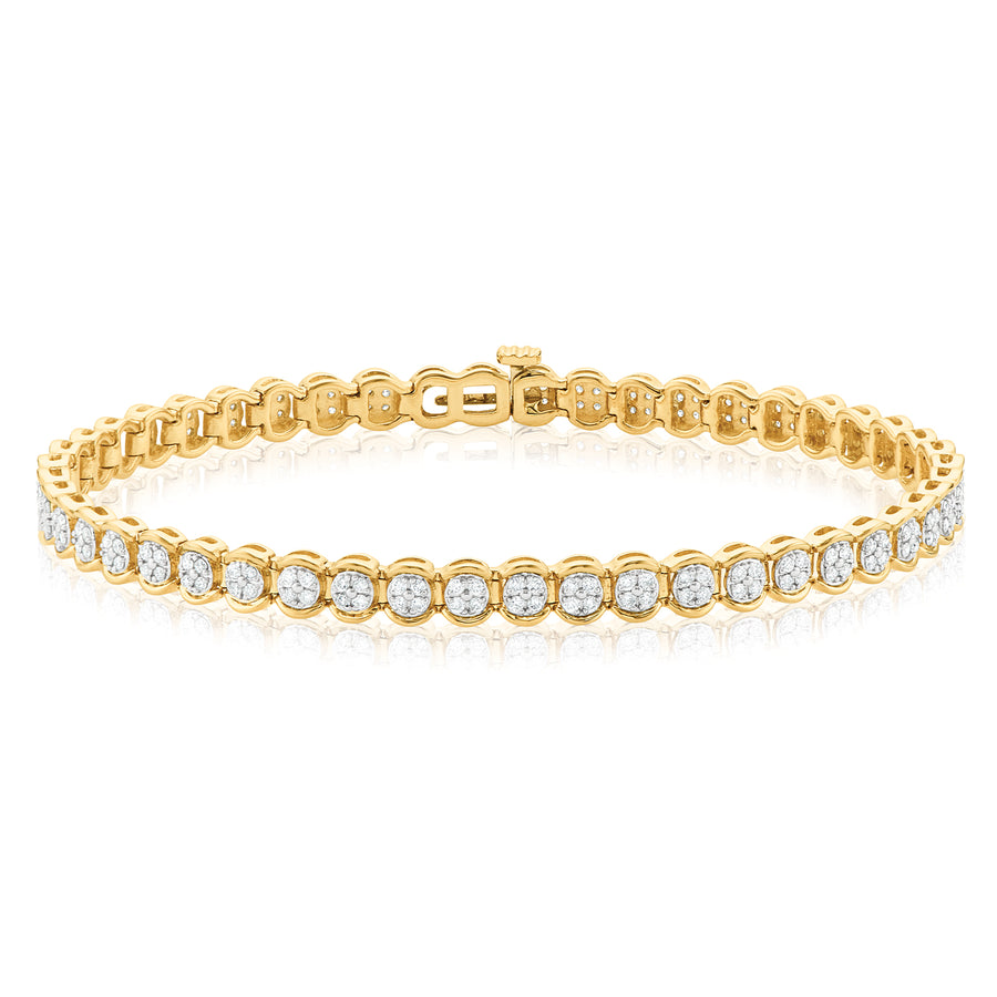 9ct Yellow Gold Round Brilliant Cut with 1 CARAT tw of Diamonds Tennis Bracelet