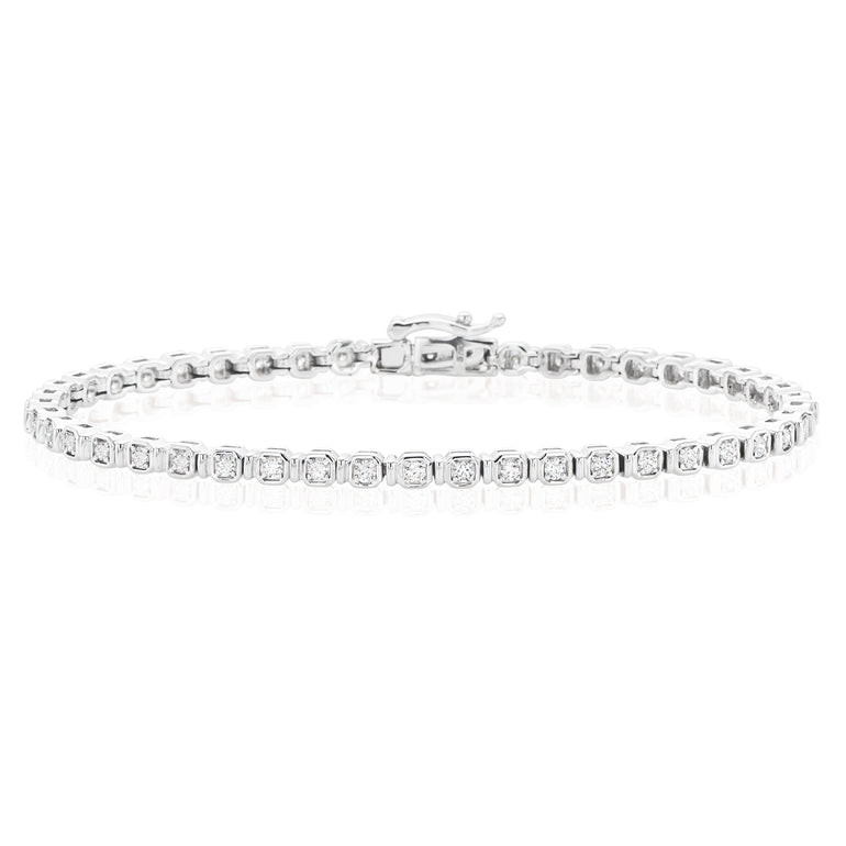 9ct White Gold Round Brilliant Cut with 1 CARAT tw of Diamonds Tennis Bracelet