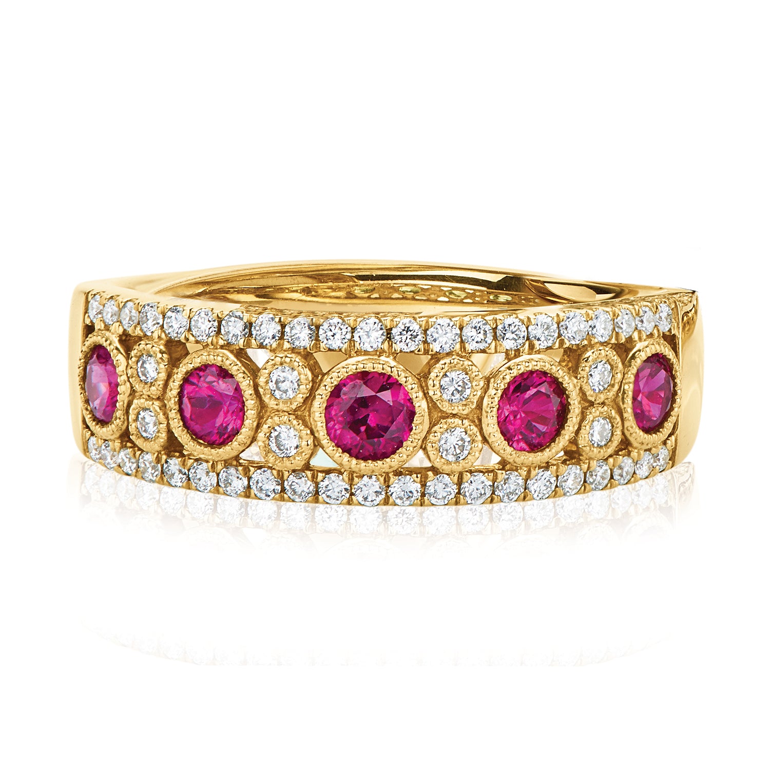 18ct Yellow Gold Round Brilliant Cut Ruby with 1/4 CARAT tw of Diamond ...