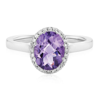 9ct White Gold  0.11 CARAT tw of Diamonds Ring with Amethyst
