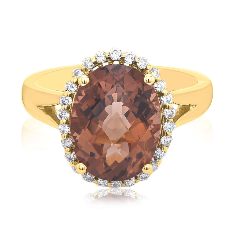 9ct Yellow Gold Oval Cut 3.70 ctw Quartz 0.20 ctw Diamond Ring