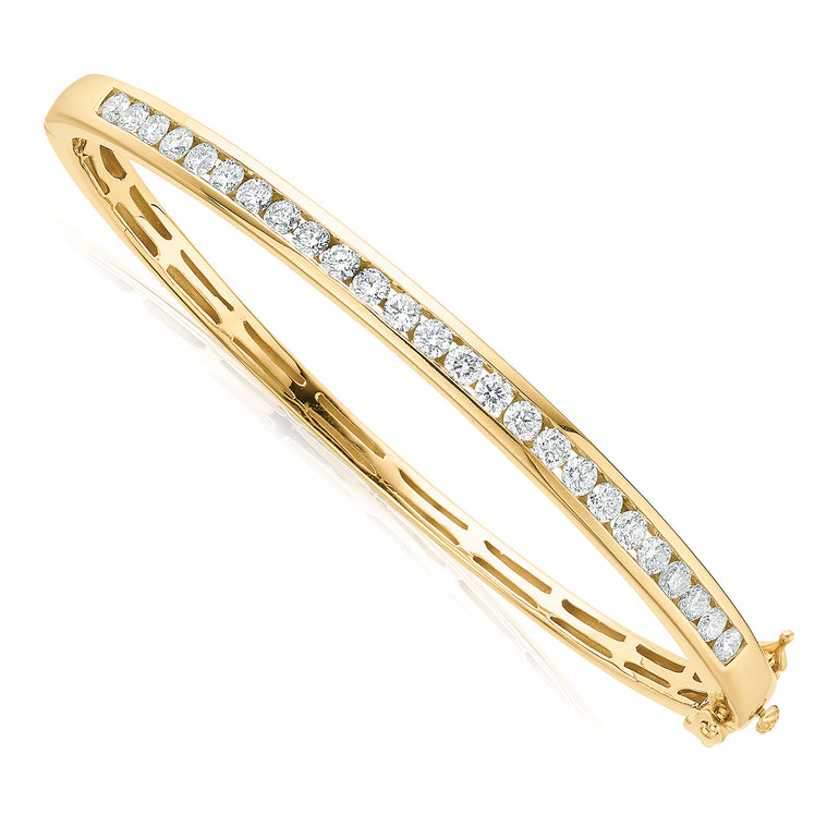 9ct Yellow Gold Round Brilliant Cut with 2 CARAT tw of Diamonds Bangle