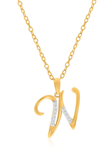 9ct Yellow Gold Round Brilliant Cut with 0.06 CARAT tw of Diamonds Initial W Pendant