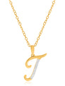 9ct Yellow Gold Round Brilliant Cut with 0.06 CARAT tw of Diamonds Initial T Pendant