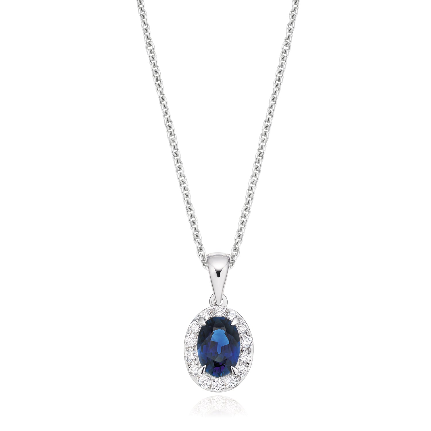 18ct White Gold Oval Cut Sapphire with 0.20 Carat tw of Diamonds Penda ...