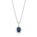 18ct White Gold Oval Cut Sapphire with 0.20 Carat tw of Diamonds Pendant