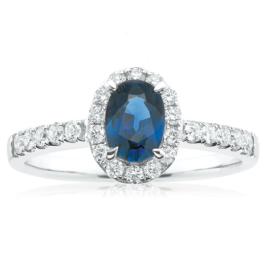 18ct White Gold Oval Cut Sapphire with 1/2 Carat tw of Diamonds Ring