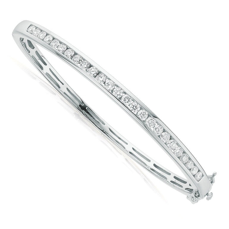 9ct White Gold Round Brilliant Cut with 2 CARAT tw of Diamonds Bangle
