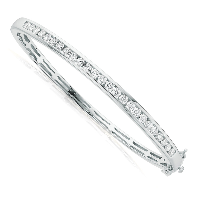 9ct White Gold Round Brilliant Cut with 2 CARAT tw of Diamonds Bangle