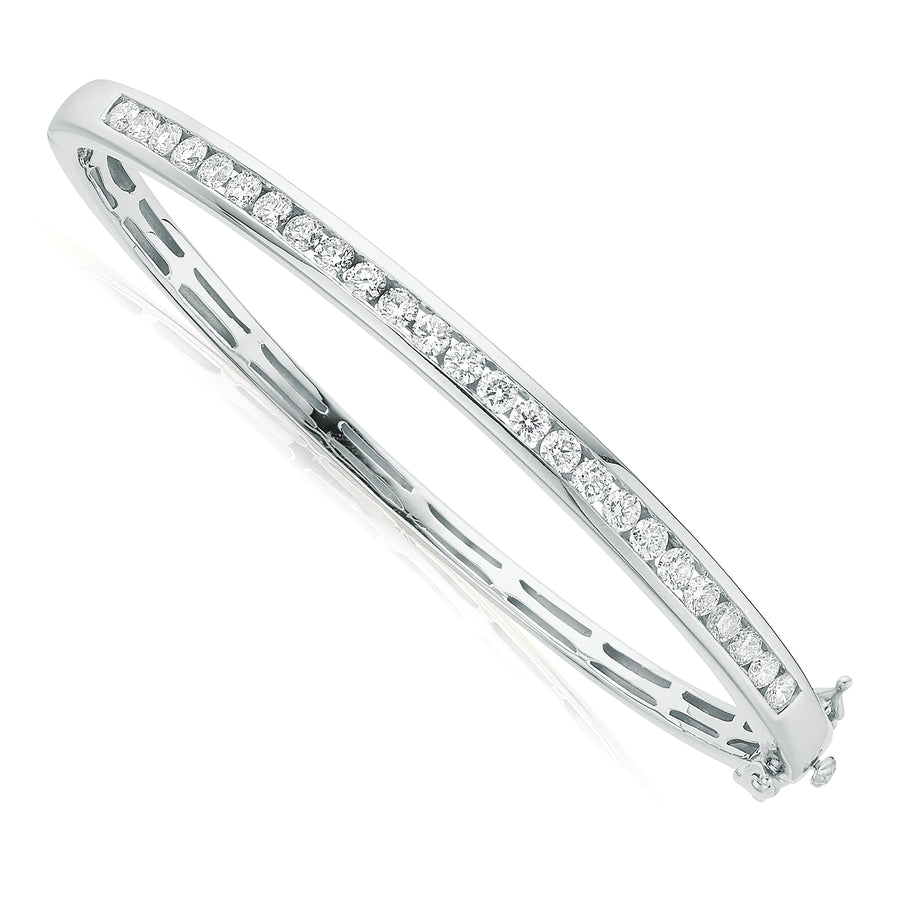 9ct White Gold Round Brilliant Cut with 2 CARAT tw of Diamonds Bangle
