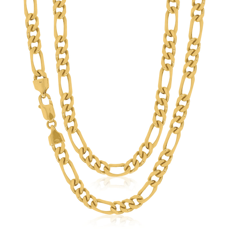 9ct Yellow Gold 55cm Diamond Cut Bevel, Square & Concave 1:3 Figaro Chain