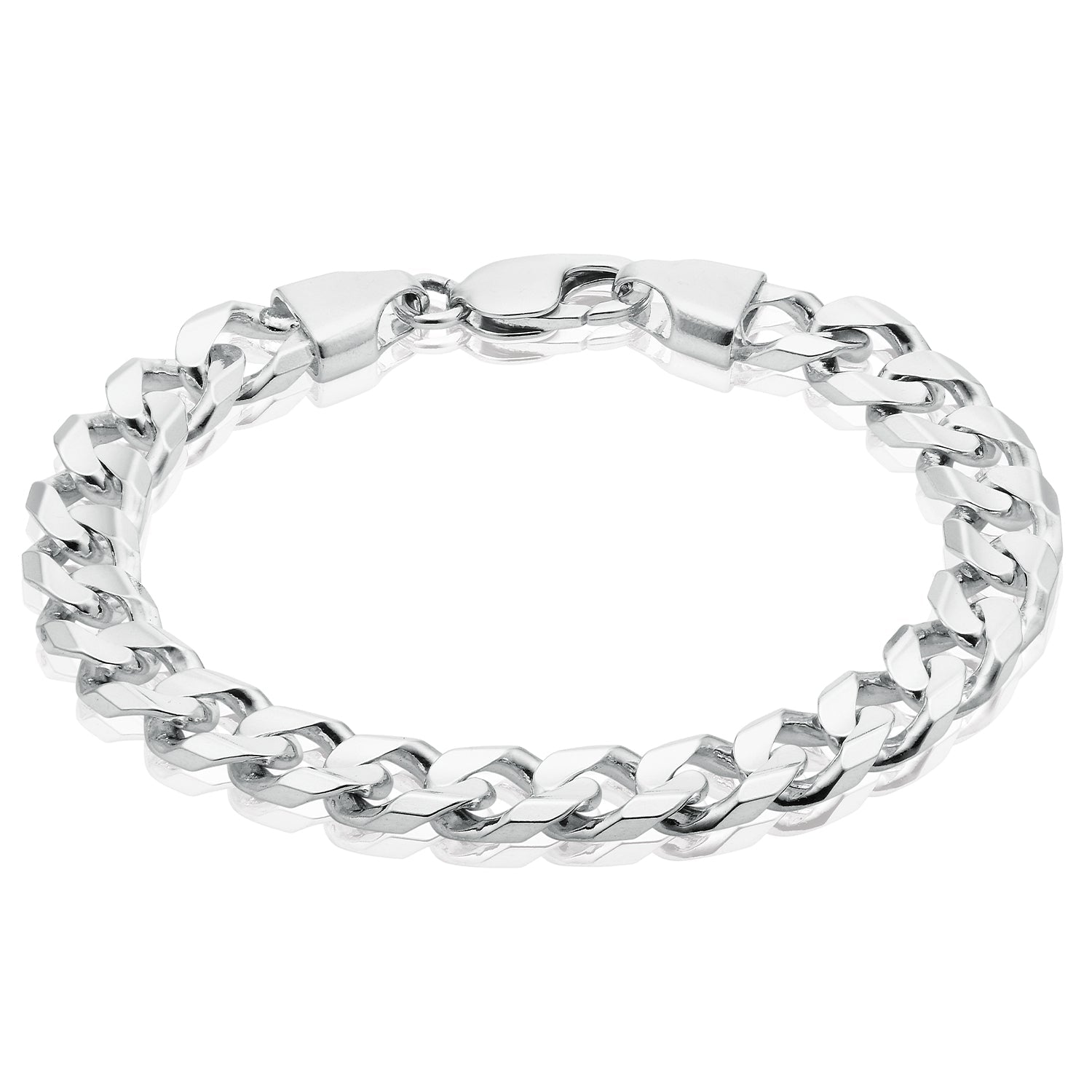 Sterling Silver 10mm Bevelled Diamond Cut Curb 23cm Bracelet
