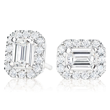 Platinum Emerald & Round Brilliant Cut with 3/4 CARAT tw of Diamonds Earrings