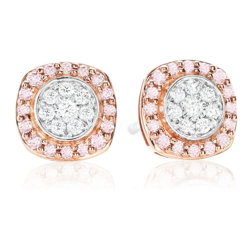Pink Diamonds 9ct Rose & White Gold Round Cut with 1/4 CARAT tw of Diamonds Earrings