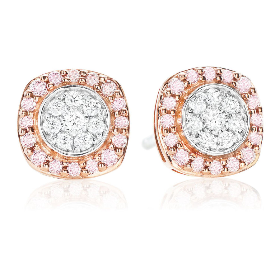 Pink Diamonds 9ct Rose & White Gold Round Cut with 1/4 CARAT tw of Diamonds Earrings
