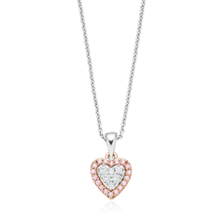 Pink Diamonds 9ct Rose & White Gold Round Cut with 0.15 CARAT tw of Diamond Pendant