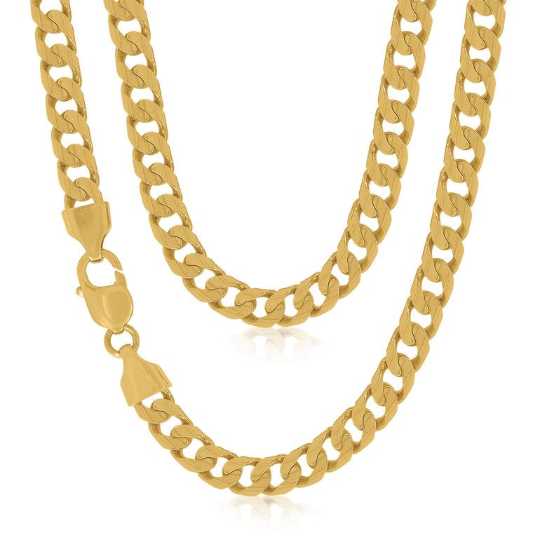 9ct Yellow Gold 55cm 8mm Bevelled Diamond Cut Curb Chain