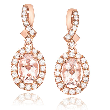 9ct Rose Gold Oval Cut Morganite with 0.29 CARAT tw of Diamonds Earrings