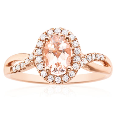 9ct Rose Gold Oval Cut Morganite with 0.22 CARAT tw of Diamonds Ring