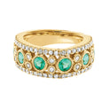 18ct Yellow Gold Round Brilliant Cut Emerald with 1/4 Carat tw of Diamonds Ring