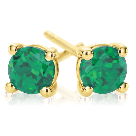9ct Yellow Gold Round Brilliant Cut Emerald Earrings