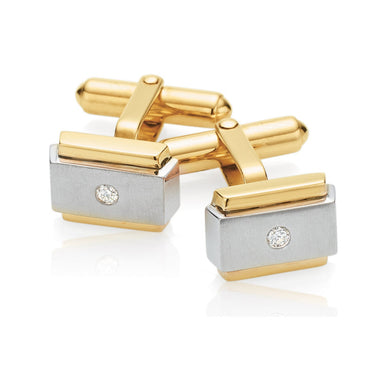 9ct Two Tone Gold Round Brilliant Cut with 0.10 CARAT tw of Diamonds Cufflinks