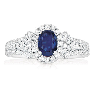 Vera Wang Love 18ct White Gold Oval Cut Sapphire and 3/4 CARAT tw of Diamonds Ring