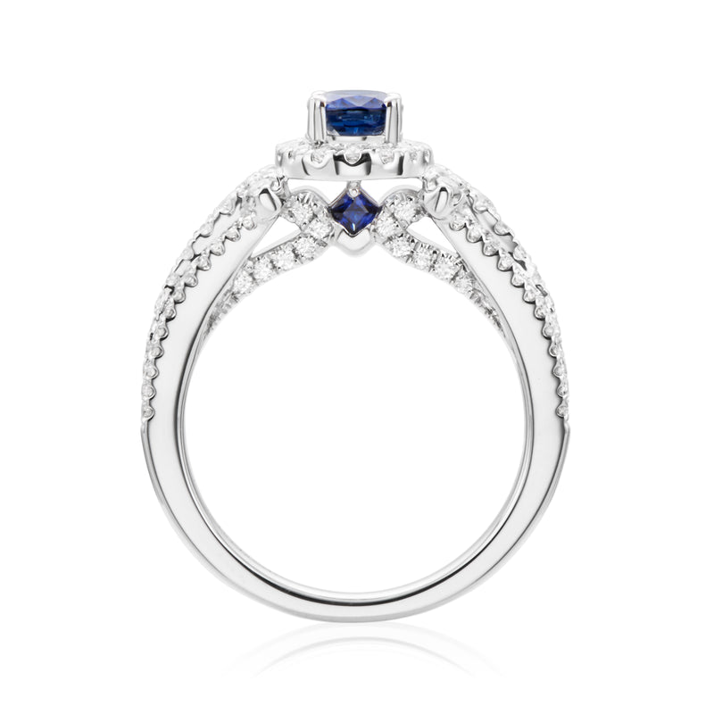 Vera Wang Love 18ct White Gold Oval Cut Sapphire and 3/4 CARAT tw of Diamonds Ring