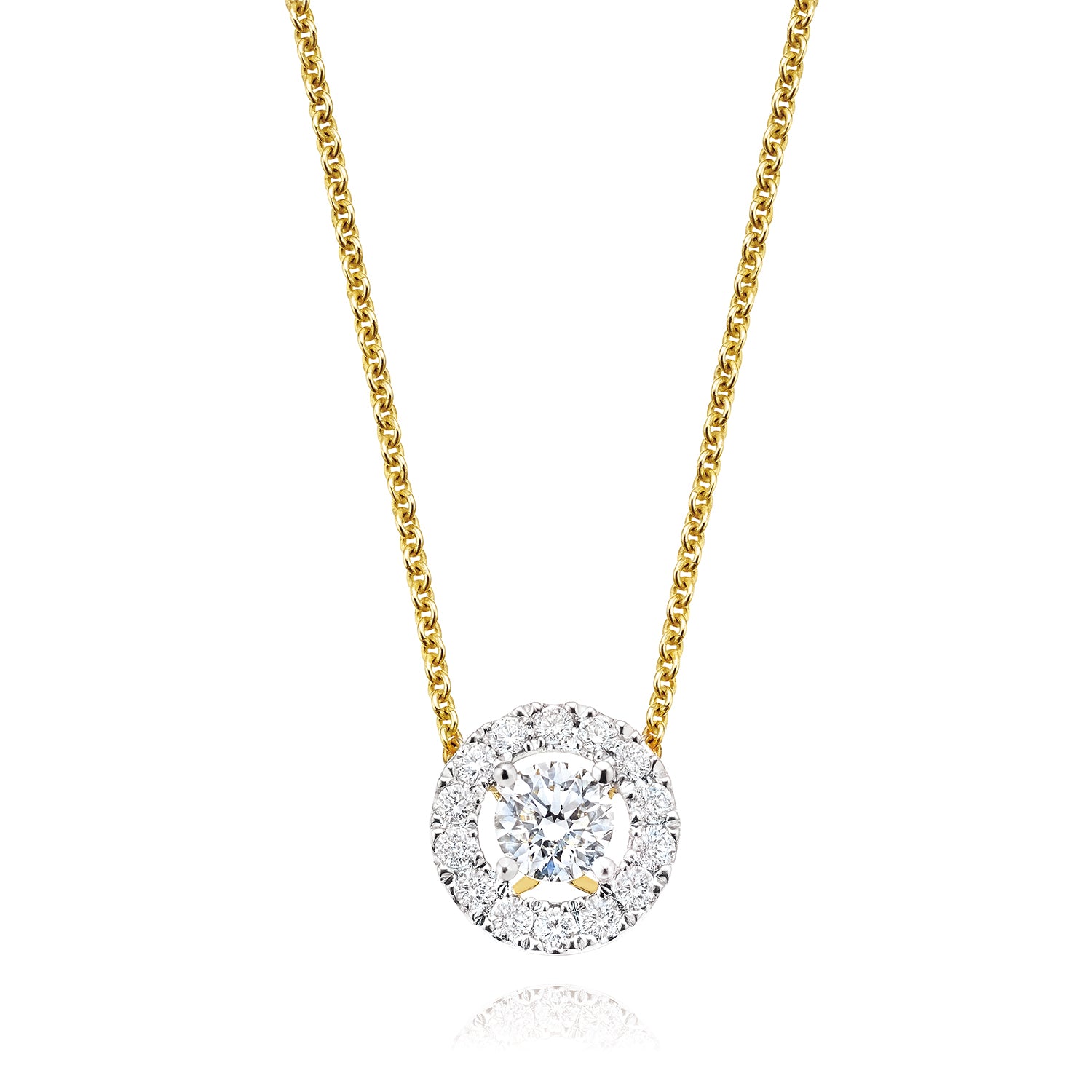 Halo 18ct Yellow Gold Round Brilliant Cut with 0.45 CARAT tw of Diamon ...