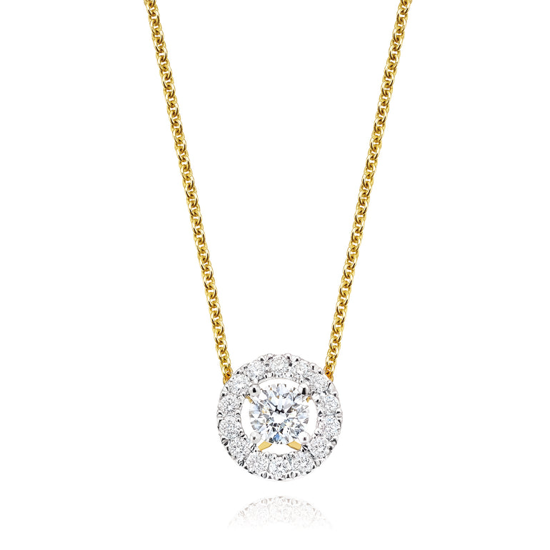 Halo 18ct Yellow Gold Round Brilliant Cut with 0.45 CARAT tw of Diamonds Pendant