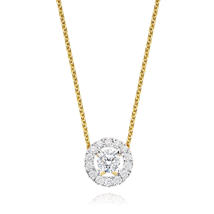 Halo 18ct Yellow Gold Round Brilliant Cut with 0.45 CARAT tw of Diamonds Pendant