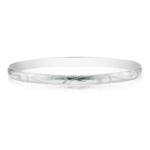 9ct White Gold 65x5mm Engraved Bangle