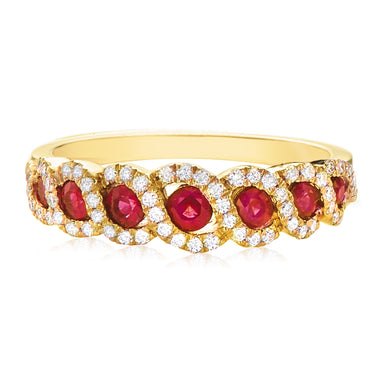 18ct Yellow Gold Round Brilliant Cut Ruby with 1/4 CARAT tw of Diamonds Ring