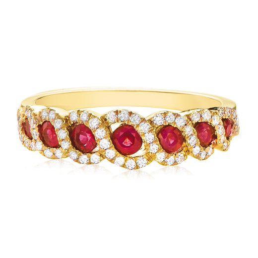 18ct Yellow Gold Round Brilliant Cut Ruby with 1/4 CARAT tw of Diamonds Ring
