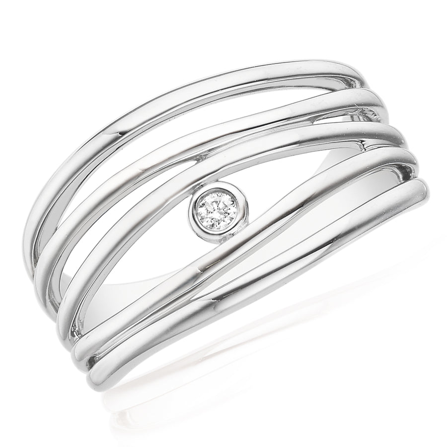 Sterling Silver Round Brilliant cut Diamond Set Ring