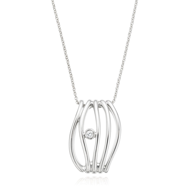 Sterling Silver Round Brilliant Cut Diamond Set Pendant