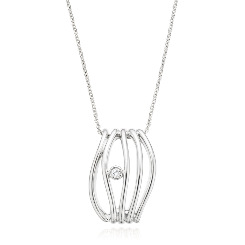Sterling Silver Round Brilliant Cut Diamond Set Pendant