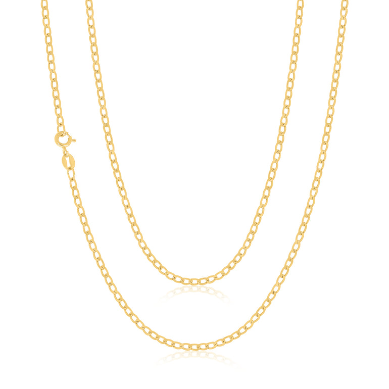 9ct Yellow Gold 55cm Diamond Cut Long Curb Chain