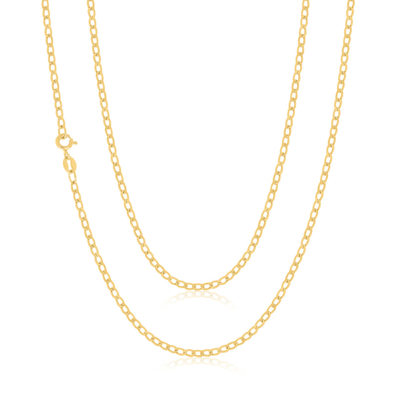 9ct Yellow Gold 55cm Diamond Cut Long Curb Chain