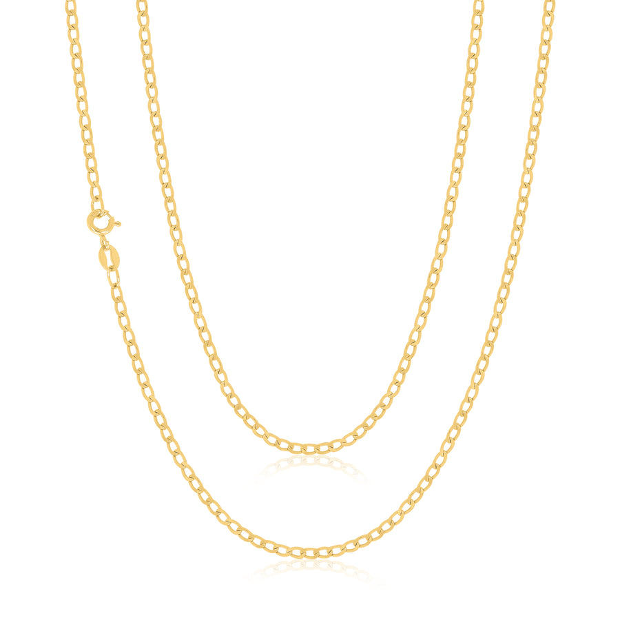9ct Yellow Gold 55cm Diamond Cut Long Curb Chain