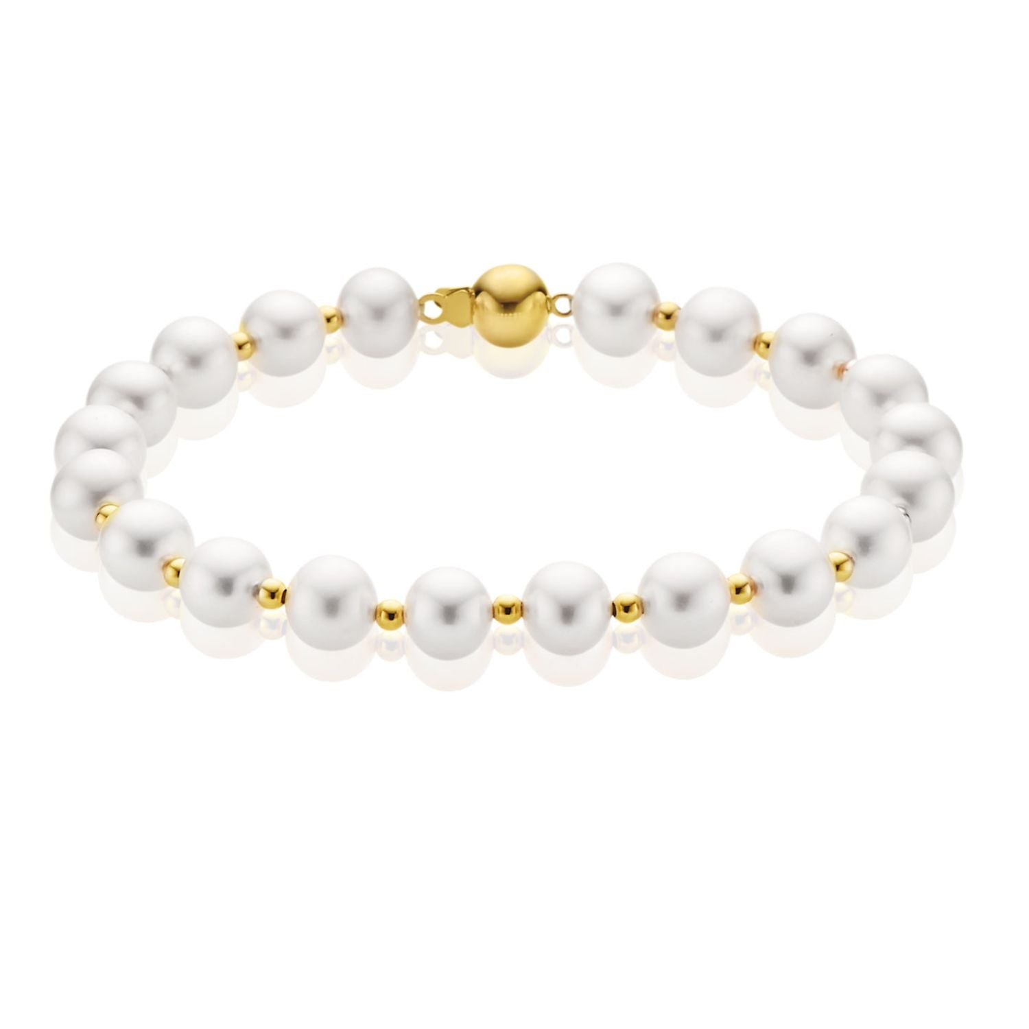 9ct Yellow Gold 7-7.5mm Cultured Freshwater pearl Goldballs 19.5cm Bracelet