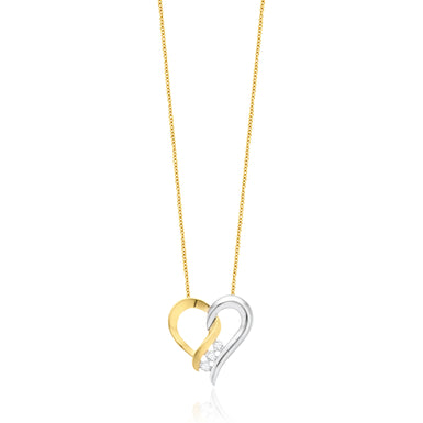 18ct Two Tone Gold Diamond Set Heart-Shaped Pendant