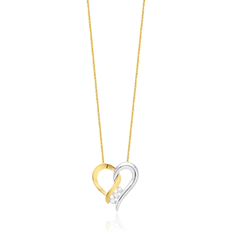 18ct Two Tone Gold Diamond Set Heart-Shaped Pendant