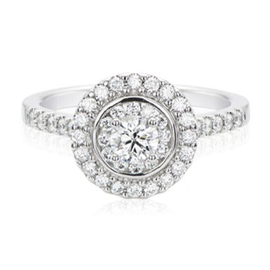 Halo 18ct White Gold Round Brilliant Cut with 0.70 Carat tw of Diamonds Ring