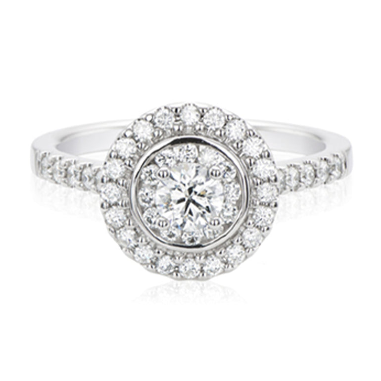 Halo 18ct White Gold Round Brilliant Cut with 0.70 Carat tw of Diamonds Ring